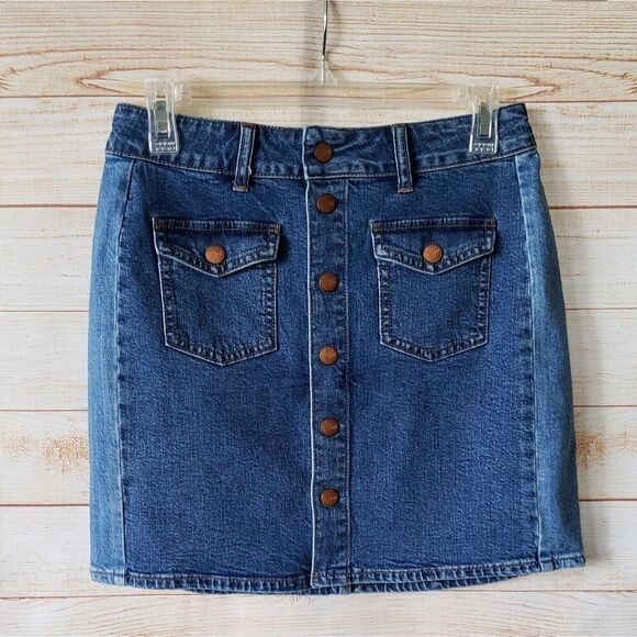 Madewell Stretch Denim Pieced Edition 2-Tone Straight Mini Skirt Size 27 Blue - Picture 4 of 10